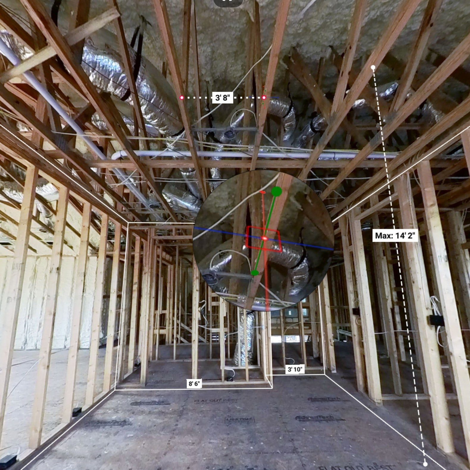 Utilities documented before walls close — electrical, plumbing and HVAC visible in the scan